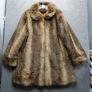 Dennis Basso Faux Fur Long Coat Womens L Multi Luxury Glam Winter Outdoor EUC